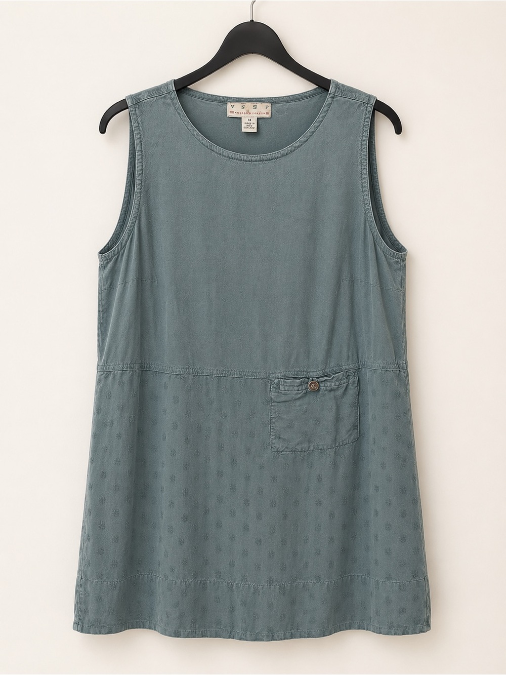 Vintage New Zealand 100% Tencel Sleeveless Tunic Top Sage Green Size 14 VSSP